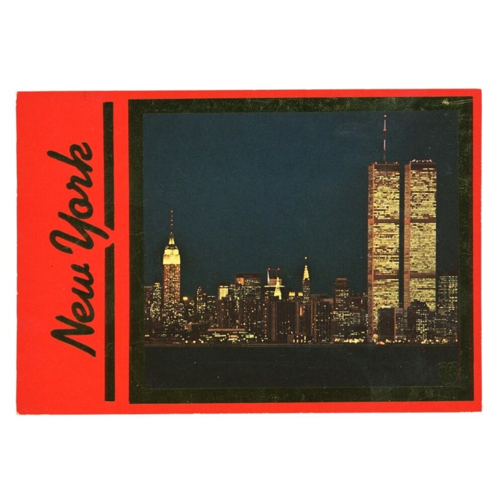 Vintage Unused New York Postcard WTC Twin Towers Night Skyline